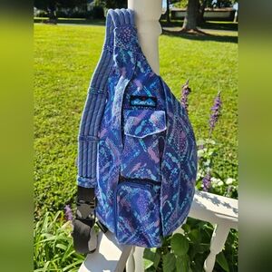 KAVU Rope Sling Crossbody Bag Ocean Overlay Adjustable Zip Hiking Camping Casual